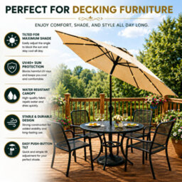 Glamhaus Garden Parasol Solar Led 2.7M ,tilting Table Umbrella With Crank Handle, Protection Uv40, Includes Parasol Cover- Sand - thumbnail 8