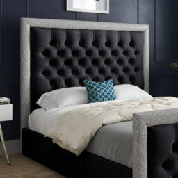 Venice Glitter Border Upholstered Soft Velvet Bed Frame - Black - thumbnail 2