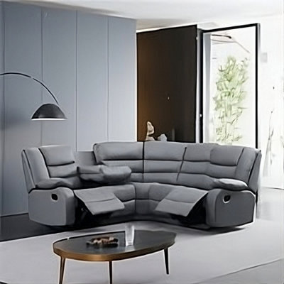 SquareBoxx Roma 5 Seater Leather Recliner Corner Sofa Set Grey - image 1