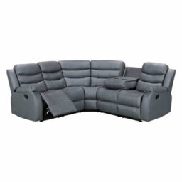 SquareBoxx Roma 5 Seater Leather Recliner Corner Sofa Set Grey - thumbnail 3