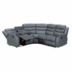 SquareBoxx Roma 5 Seater Leather Recliner Corner Sofa Set Grey - thumbnail 4