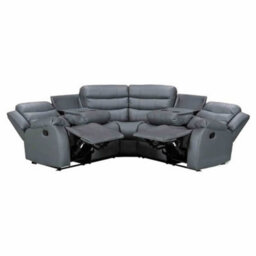 SquareBoxx Roma 5 Seater Leather Recliner Corner Sofa Set Grey - thumbnail 5