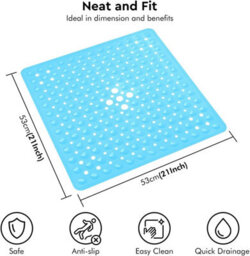 Anti Slip Square Shower Mat 53 X 53Cm Bath Mat With Suction Cup And Drain Hole, Antibacterial Mildew-Resistant Machine Washable - thumbnail 3