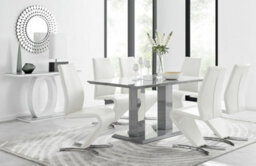 Furniturebox Imperia Grey High Gloss 6 Seater Dining Table With Structural 2 Plinth Column Legs And 6 White Faux Leather Willow Chairs - thumbnail 1