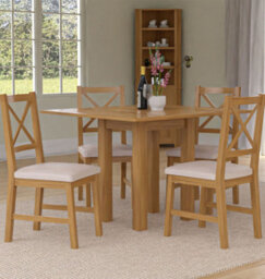 Hallowood Furniture Waverly Small Folding Table With 4 Cross Back Oak Chairs With Beige Fabric Seats - thumbnail 1