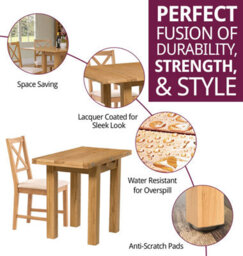 Hallowood Furniture Waverly Small Folding Table With 4 Cross Back Oak Chairs With Beige Fabric Seats - thumbnail 2