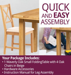 Hallowood Furniture Waverly Small Folding Table With 4 Cross Back Oak Chairs With Beige Fabric Seats - thumbnail 7