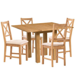 Hallowood Furniture Waverly Small Folding Table With 4 Cross Back Oak Chairs With Beige Fabric Seats - thumbnail 8