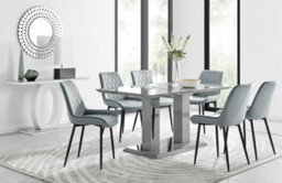 Furniturebox Imperia Grey High Gloss 6 Seater Dining Table With Structural 2 Plinth Column Legs 6 Grey Velvet Black Leg Pesaro Chairs - thumbnail 1