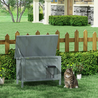 Pawhut Outdoor Feral Cat House Insulated W/ Openable Roof - Charcoal Grey - image 1