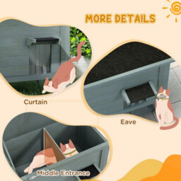 Pawhut Outdoor Feral Cat House Insulated W/ Openable Roof - Charcoal Grey - thumbnail 7
