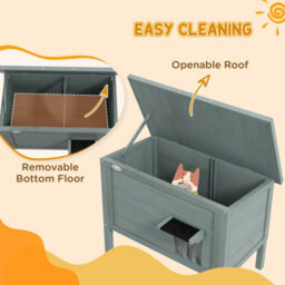 Pawhut Outdoor Feral Cat House Insulated W/ Openable Roof - Charcoal Grey - thumbnail 5