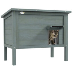 Pawhut Outdoor Feral Cat House Insulated W/ Openable Roof - Charcoal Grey - thumbnail 2