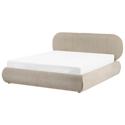 Beliani Ottoman Bed Fabric Campan 160 X 200 Cm (Eu King Size) Taupe - image 1
