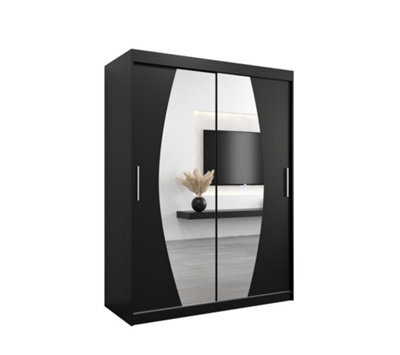 Arte Elypse Contemporary 2 Mirrored Sliding Door Wardrobe 5 Shelves 2 Rails Black (H)2000mm (W)1500mm (D)620mm - image 1