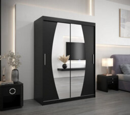 Arte Elypse Contemporary 2 Mirrored Sliding Door Wardrobe 5 Shelves 2 Rails Black (H)2000mm (W)1500mm (D)620mm - thumbnail 2