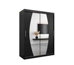 Arte Elypse Contemporary 2 Mirrored Sliding Door Wardrobe 5 Shelves 2 Rails Black (H)2000mm (W)1500mm (D)620mm - thumbnail 1