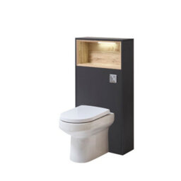 Homestylestore 600mm Black Grey Bathroom Wc Unit Led Lit Shelf Toilet With Chrome Flush Button - thumbnail 1