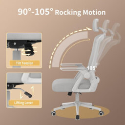 Onemill Ergonomic Office Chair With 90 Degrees Flip-Up Armrest And Lumbar Support For Home/office-Grey - thumbnail 4