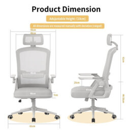 Onemill Ergonomic Office Chair With 90 Degrees Flip-Up Armrest And Lumbar Support For Home/office-Grey - thumbnail 2