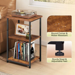 3 Tier Side End Table W/ Storage Shelf Bedside Table Bedroom Living Room Office - thumbnail 4