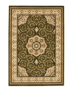 Green Traditional Rug, Bordered Floral Rug, Stain-Resistant Rug, Green Rug For Bedroom, & Dining Room-67Cm X 240Cm (Runner)