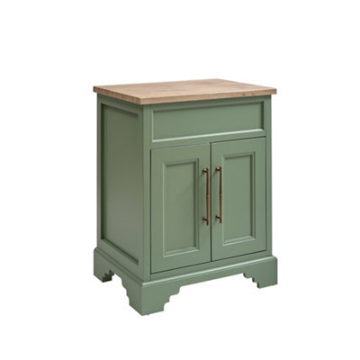 Homestylestore Pastel Green And Oak 645mm Bathroom Vanity Unit And Brushed Copper T Bar Handles - image 1