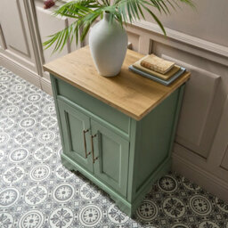 Homestylestore Pastel Green And Oak 645mm Bathroom Vanity Unit And Brushed Copper T Bar Handles - thumbnail 3