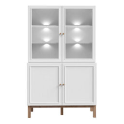 Furniture To Go Wensley Display Cabinet With 2 Doors And 2 Glass Doors In Light Grey And Oak Inc Led Lighting - thumbnail 2