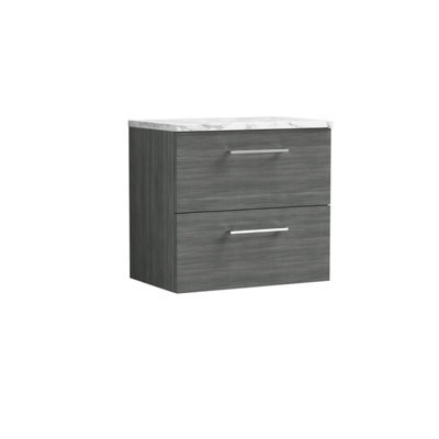 Nuie Arno Wall Hung 2-Drawer Vanity Unit With Laminate Worktop In Anthracite Woodgrain - image 1