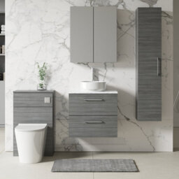 Nuie Arno Wall Hung 2-Drawer Vanity Unit With Laminate Worktop In Anthracite Woodgrain - thumbnail 4