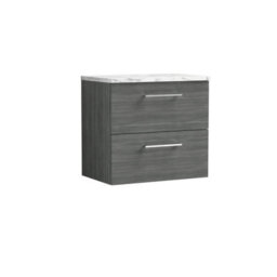 Nuie Arno Wall Hung 2-Drawer Vanity Unit With Laminate Worktop In Anthracite Woodgrain - thumbnail 1