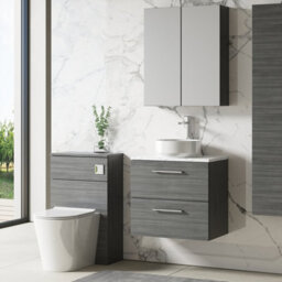 Nuie Arno Wall Hung 2-Drawer Vanity Unit With Laminate Worktop In Anthracite Woodgrain - thumbnail 3