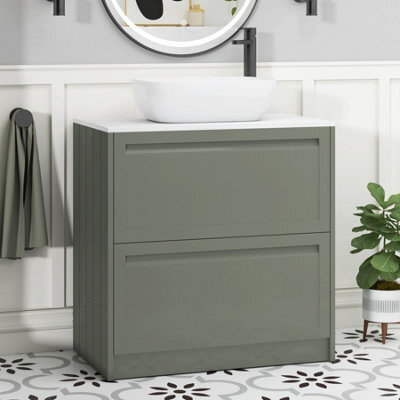 Royal Bathrooms Royal Bathroom Elmore 800mm Matt Green Freestanding Countertop Bathroom Vanity Unit 2 Drawer With Elva Basin - image 1