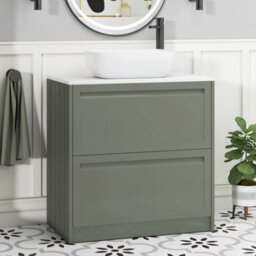 Royal Bathrooms Royal Bathroom Elmore 800mm Matt Green Freestanding Countertop Bathroom Vanity Unit 2 Drawer With Elva Basin - thumbnail 1