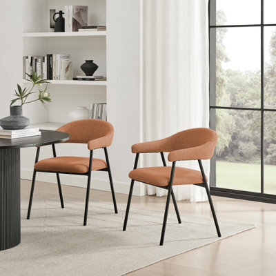 Furniturebox Uk 2X Delos Pale Terracotta Orange Fabric Dining Chairs - image 1