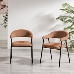 Furniturebox Uk 2X Delos Pale Terracotta Orange Fabric Dining Chairs - thumbnail 2