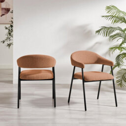 Furniturebox Uk 2X Delos Pale Terracotta Orange Fabric Dining Chairs - thumbnail 3