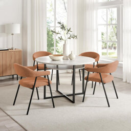 Furniturebox Uk 2X Delos Pale Terracotta Orange Fabric Dining Chairs - thumbnail 4