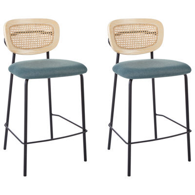 Beliani Set Of 2 Bar Chairs Mayetta Rattan Teal - image 1