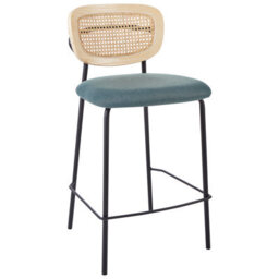 Beliani Set Of 2 Bar Chairs Mayetta Rattan Teal - thumbnail 4
