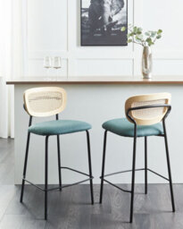 Beliani Set Of 2 Bar Chairs Mayetta Rattan Teal - thumbnail 2