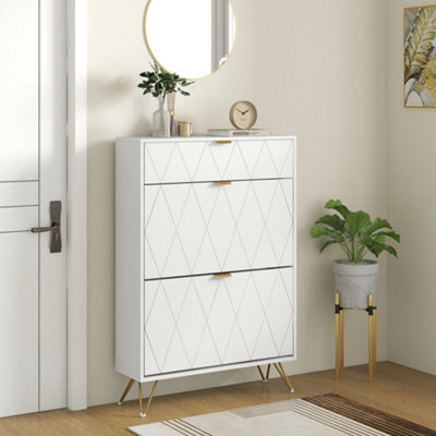 Homcom Slim Shoe Storage Cabinet With Flip Drawers For Entryway, Hallway, White - image 1