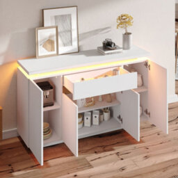 Merax Sideboard Cabinet With Led Light, 4 Doors & 1 Drawer, Adjustable Shelves, Tv Stand, Storage Cupboard, White - thumbnail 3