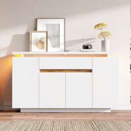 Merax Sideboard Cabinet With Led Light, 4 Doors & 1 Drawer, Adjustable Shelves, Tv Stand, Storage Cupboard, White