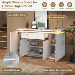 Merax Sideboard Cabinet With Led Light, 4 Doors & 1 Drawer, Adjustable Shelves, Tv Stand, Storage Cupboard, White - thumbnail 7
