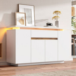 Merax Sideboard Cabinet With Led Light, 4 Doors & 1 Drawer, Adjustable Shelves, Tv Stand, Storage Cupboard, White - thumbnail 2