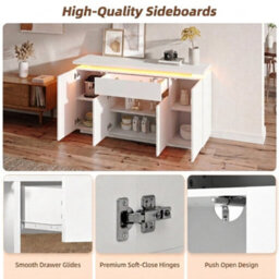 Merax Sideboard Cabinet With Led Light, 4 Doors & 1 Drawer, Adjustable Shelves, Tv Stand, Storage Cupboard, White - thumbnail 6