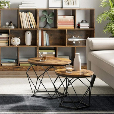 Hygrad Built to Survive 2 X Set Of Round Industrial Look Rustic End Nesting Side End Tables Stools With Crystal Shape Metal Frame - image 1