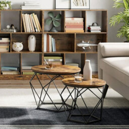 Hygrad Built to Survive 2 X Set Of Round Industrial Look Rustic End Nesting Side End Tables Stools With Crystal Shape Metal Frame